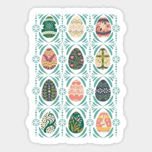 Floral Easter Eggs in Aqua Sticker